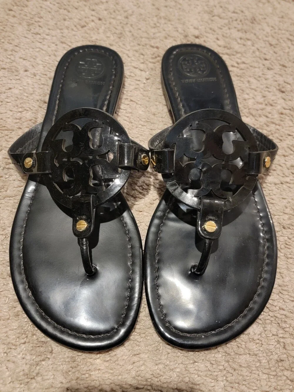 Tory Burch Miller Black Patent Leather Sandals Size 11